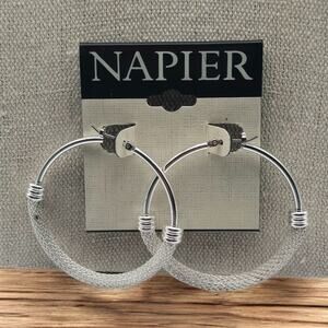 Napier Silver Tone Mesh Hoop Earrings Modernist Statement